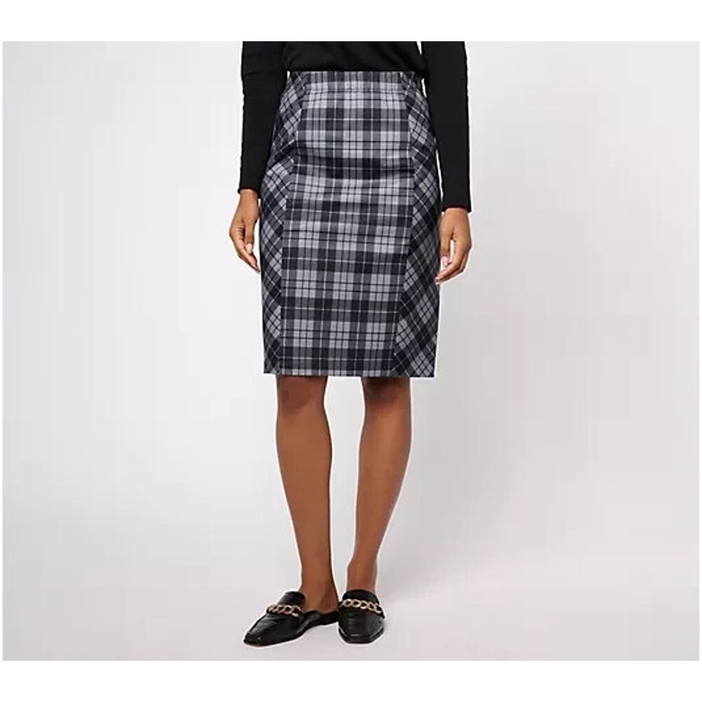 Susan Graver Petite Printed Ponte Knit Pull-On Pencil Skirt Grey Black Sz 3XP